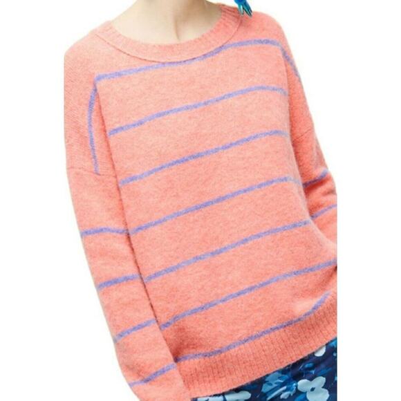 J. CREW Women’s Alpaca Crewneck Sweater Pink Blue Striped Cozy Oversized Size M - Picture 8 of 8